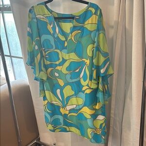 Vibrant Floral Dress with Ruffle Sleeves